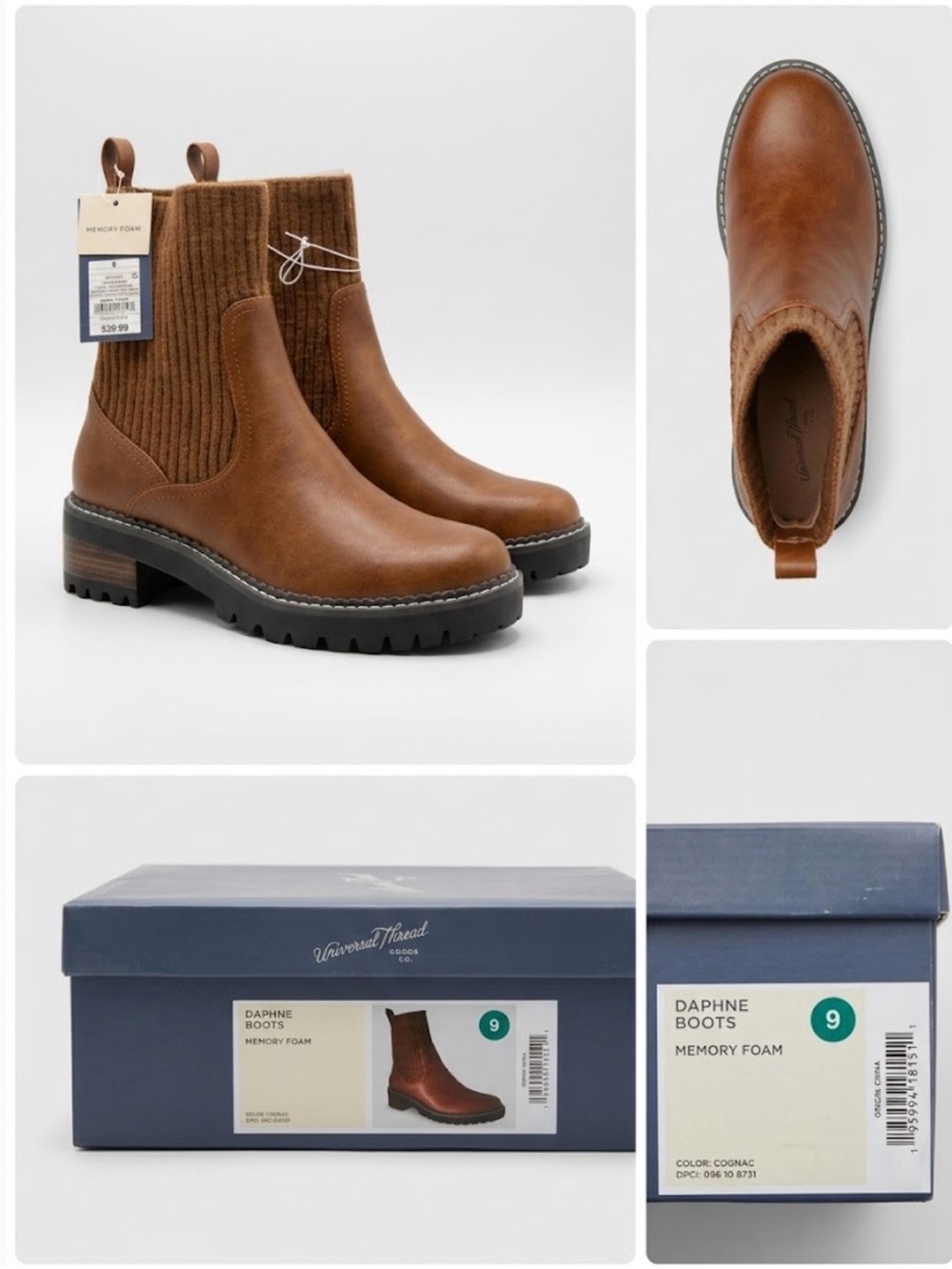 Universal Thread Cognac Rib-Knit Chelsea Lug Booties